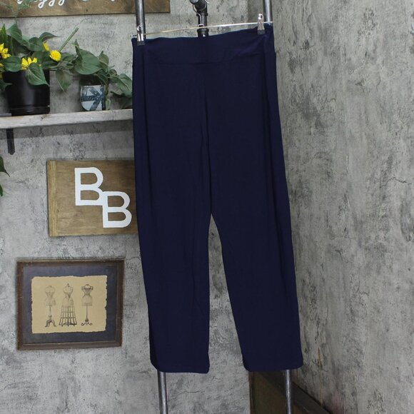 NWT Ny Collection Womens Petite Cropped Pull On Pants with Sash Navy Blue PL - Picture 3 of 7